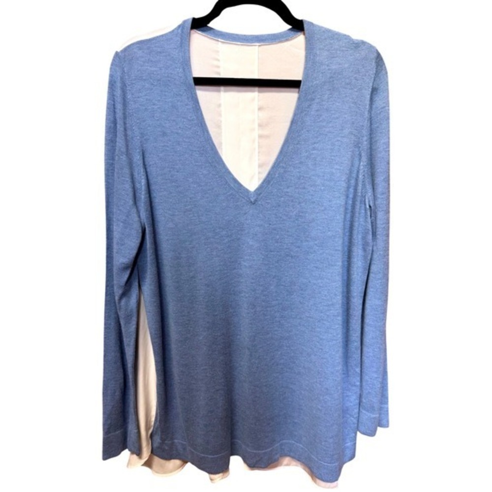 Etcetera Designer Mixed Media Tunic Sweater Blue Knit Silk Back  Large - Picture 3 of 10